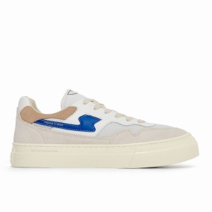 Beige Blue Men's Stepney Workers Club Pearl S-strike Suede Mix Low Top Sneakers | EMS8970WR