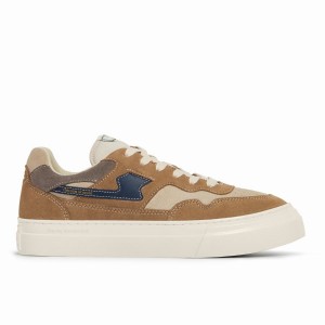 Brown Navy Men's Stepney Workers Club Pearl S-strike Suede Low Top Sneakers | CGM1137BC