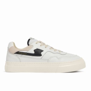 White Black Men's Stepney Workers Club Pearl S-strike Leather Low Top Sneakers | FUW3372YK