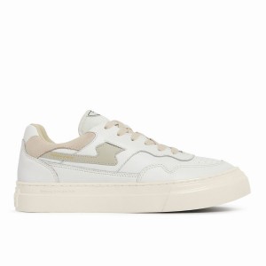 White Men's Stepney Workers Club Pearl S-strike Leather Low Top Sneakers | BWE8195SU