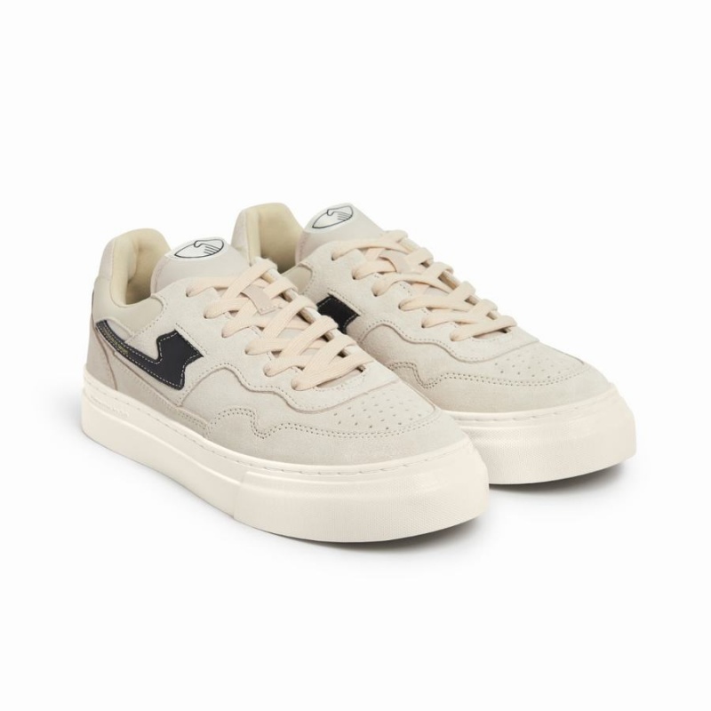 Beige Black Men's Stepney Workers Club Pearl S-strike Suede Low Top Sneakers | BGV632PL