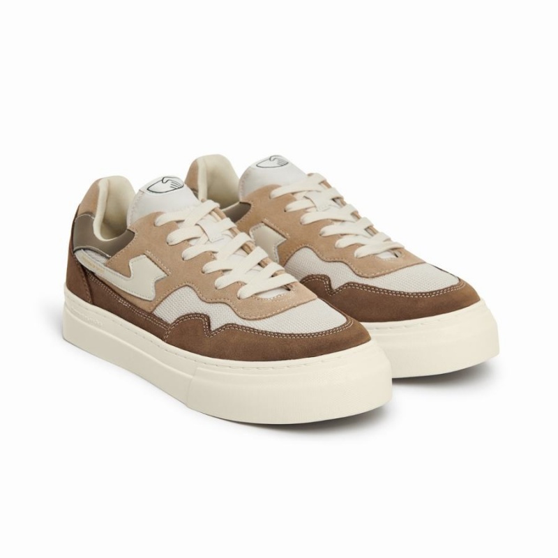 Beige White Dark Brown Men's Stepney Workers Club Pearl S-strike Suede Mix Low Top Sneakers | RZH251LY