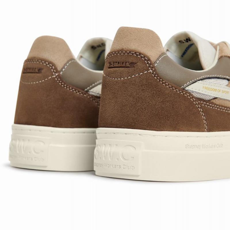 Beige White Dark Brown Men's Stepney Workers Club Pearl S-strike Suede Mix Low Top Sneakers | RZH251LY