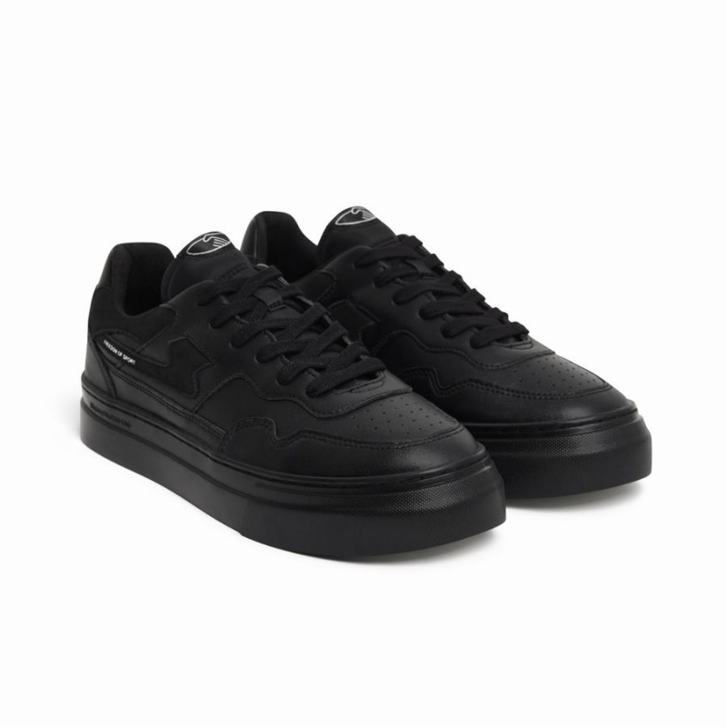 Black Men's Stepney Workers Club Yoke Pearl S-strike Leather Low Top Sneakers | OBX732TO