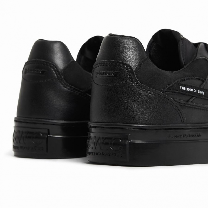 Black Men's Stepney Workers Club Yoke Pearl S-strike Leather Low Top Sneakers | OBX732TO