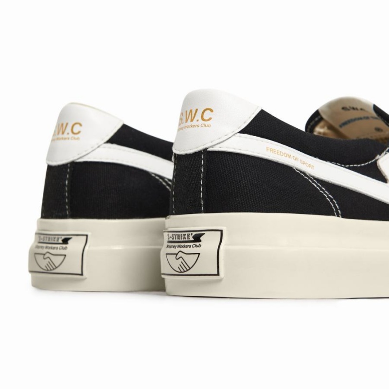 Black White Men's Stepney Workers Club Lister S-strike Canvas Slip On Sneakers | MDU9815GC