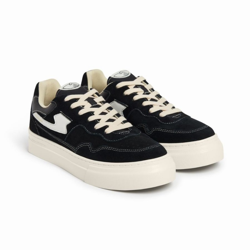 Black White Men's Stepney Workers Club Pearl S-strike Suede Low Top Sneakers | BZT4055LJ