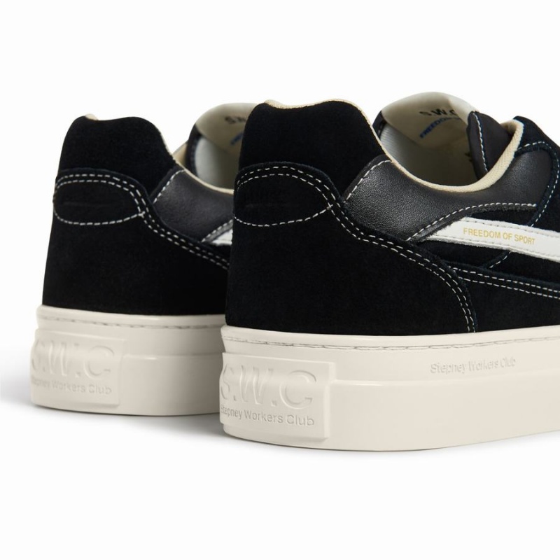 Black White Men's Stepney Workers Club Pearl S-strike Suede Low Top Sneakers | BZT4055LJ