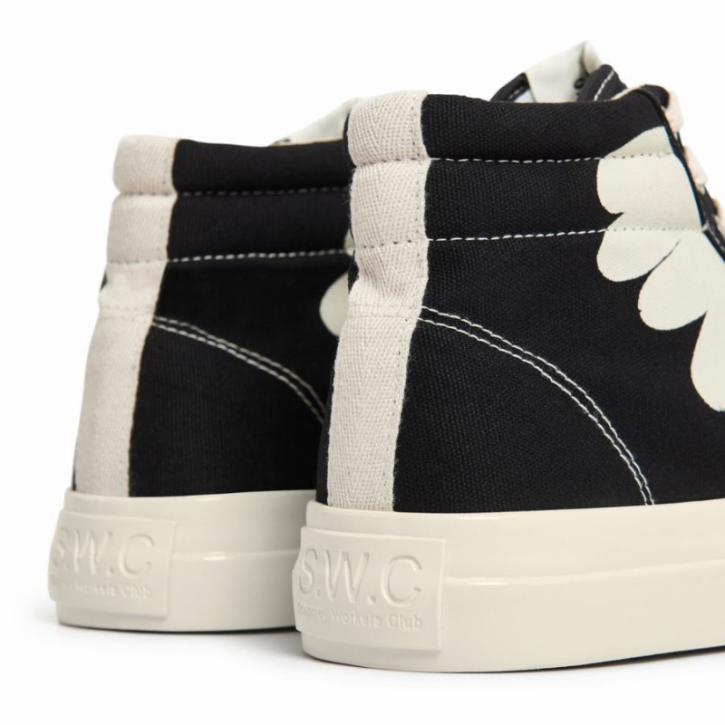 Black White Men's Stepney Workers Club Varden Shroom Hands High Top Sneakers | OBJ9858IX