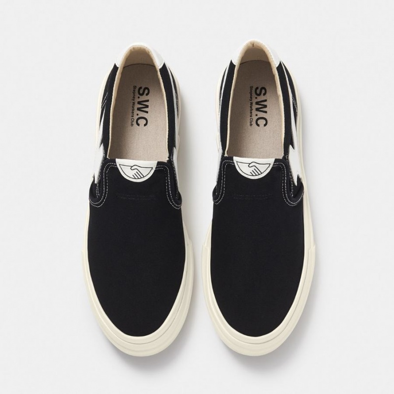 Black White Women's Stepney Workers Club Lister S-strike Canvas Slip On Sneakers | ZRQ10080NQ