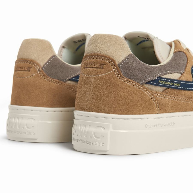 Brown Navy Women's Stepney Workers Club Pearl S-strike Suede Low Top Sneakers | DHC9532TY