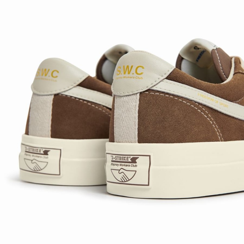 Dark Brown Beige Men's Stepney Workers Club Dellow S-strike Suede Low Top Sneakers | CTM2253GK