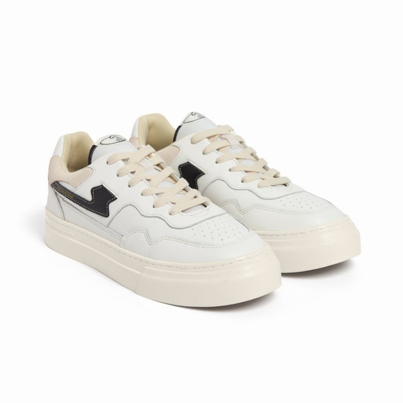 White Black Women's Stepney Workers Club Pearl S-strike Leather Low Top Sneakers | VKJ7370EW