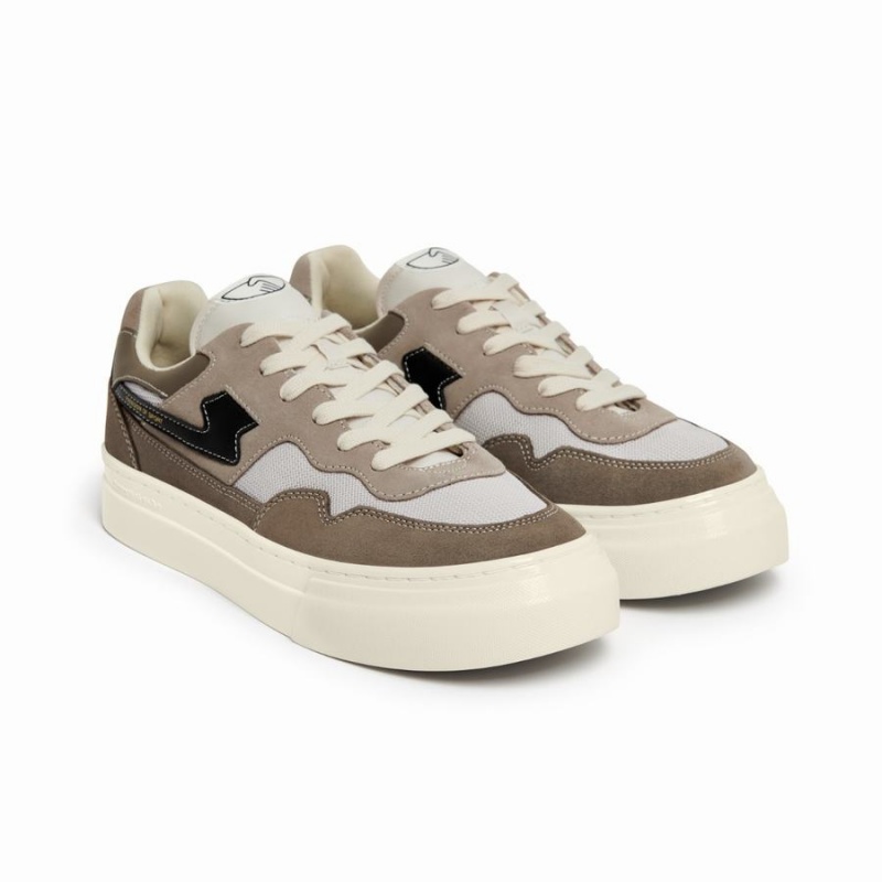 White Brown Beige Men's Stepney Workers Club Pearl S-strike Suede Mix Low Top Sneakers | ZPU8567GR