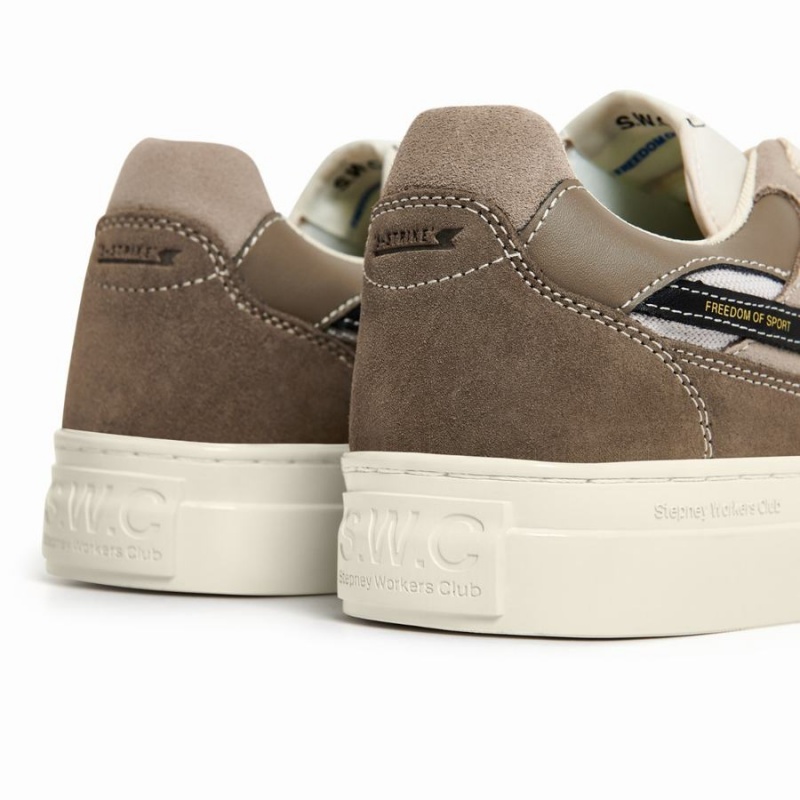 White Brown Beige Women's Stepney Workers Club Pearl S-strike Suede Mix Low Top Sneakers | WDH2241IV