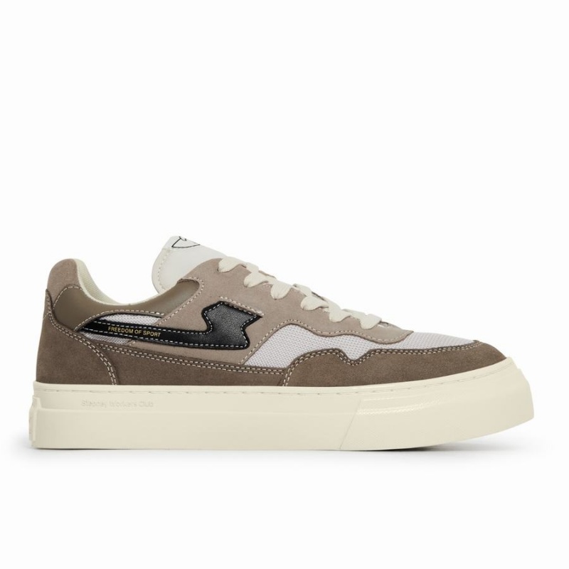 White Brown Beige Women\'s Stepney Workers Club Pearl S-strike Suede Mix Low Top Sneakers | WDH2241IV