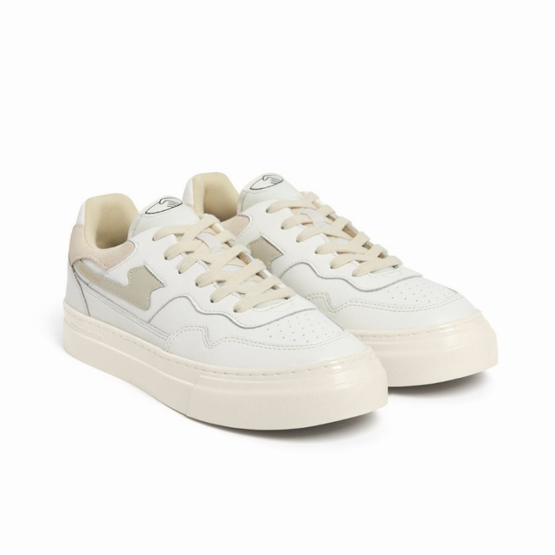 White Men's Stepney Workers Club Pearl S-strike Leather Low Top Sneakers | BWE8195SU